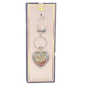 Golden Bee - ‘Heart with red stones’ handbag charm/key ring. NWT.